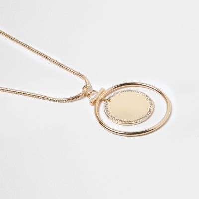 Gold long circle necklace